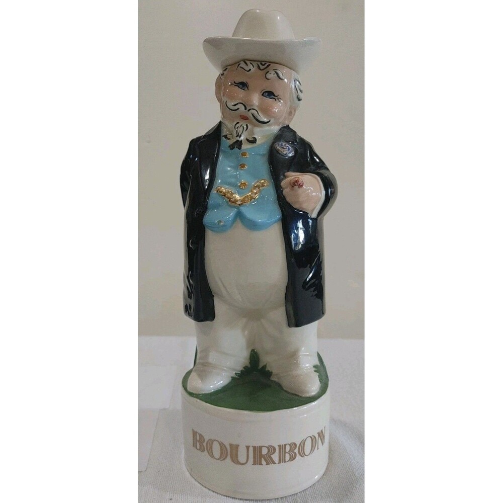 Southern Gentleman- Bourbon Decanter, Vintage - cigar, pocket watch chain, hat
